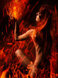 Red hair naked girl and fire