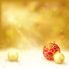 Wall Mural - Golden Christmas design with red and golden baubles