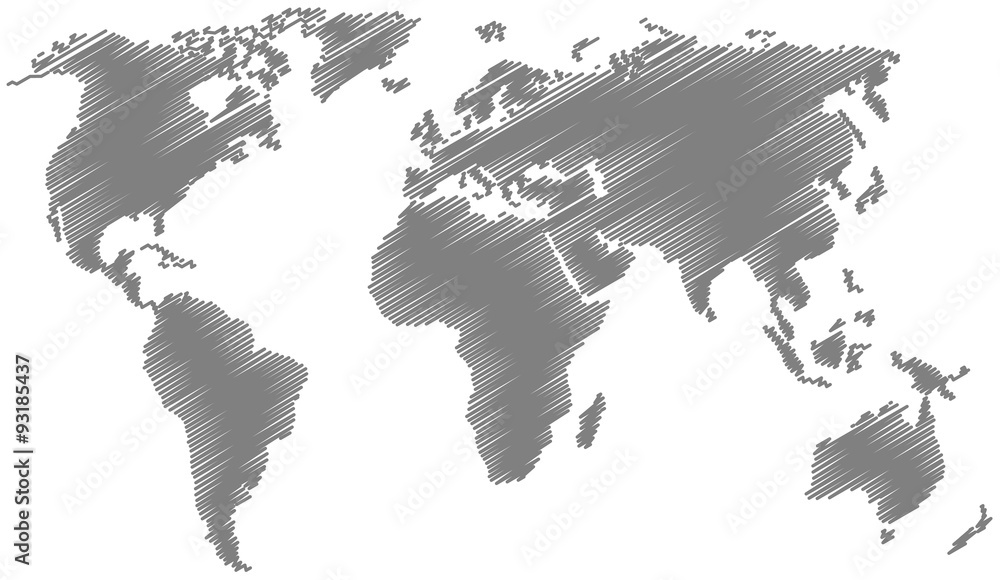 World Map with Scribble Effect in Gray Color Stock Vector | Adobe Stock