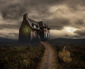 Halloween background with old house