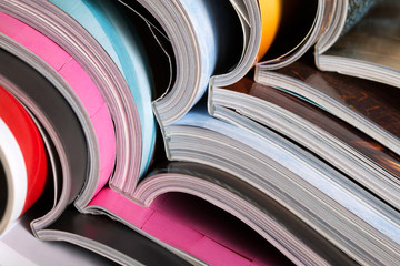 Stack of colorful magazines