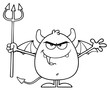 © HitToon.com - Black And White Angry Devil Character Holding A Pitchfork