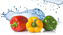 Red, Yellow, Green Pepper With Water Splash