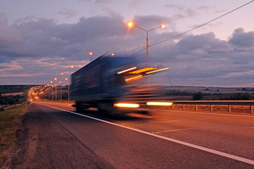 Truck on a highway in the night