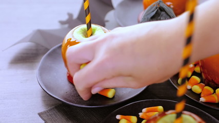 Wall Mural - Handmade orange candy apples for Halloween