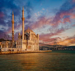 Wall Mural - Iconic view of Istanbul from Ortakoy with The Bridge, The Mosque and The Bosphorus