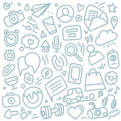 Poster - Different web interface silhouettes. Cartoon style sketch illust