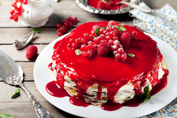 Wall Mural - Traditional crepe cake with custard and berry