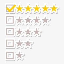 Five Matted Yellow Web Button Stars Ratings Stickers