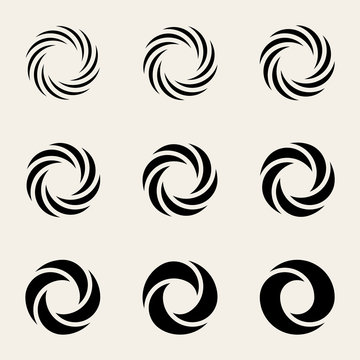 Set of Nine Vector Twisting Circes Logo Design Elements