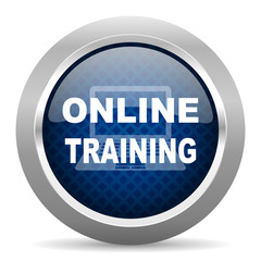 Poster - online training blue circle glossy web icon on white background, round button for internet and mobile app