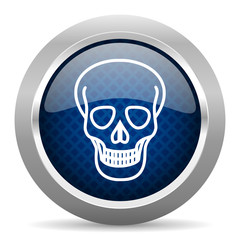 skull blue circle glossy web icon on white background, round button for internet and mobile app