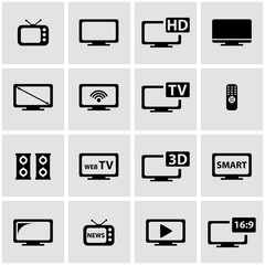 Sticker - Vector black tv icon set