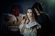 Halloween. The Middle Ages. Witch sign a verdict of the Inquisit