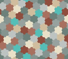 Vector Modern Seamless Colorful Geometry Pattern, Flowers, Color Blue Brown Abstract Geometric Background, Trendy Multicolored Print, Retro Texture, Hipster Fashion Design