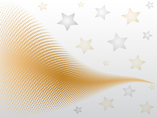 Wall Mural - Beautiful modern gold halftone wave on background with gold and silver stars