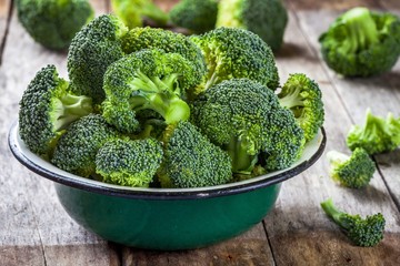 Fresh raw organic broccoli in bowl