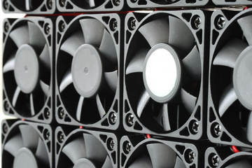 closeup array of computer cpu cooler fans