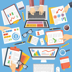 Wall Mural - business, strategy, planning, teamwork, analysis, consulting flat design illustration set