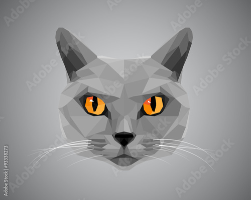Cuadros en Lienzo Grey cat with orange eyes - polygonal style.