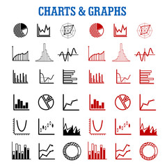 Poster - Black and red charts or graphs icons