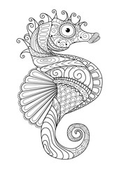 Wall Mural - Hand drawn sea horse zentangle style for coloring page,t shirt design effect,logo tattoo and so on.