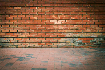 Wall Mural - old brick wall weathered texture and dirty floor background