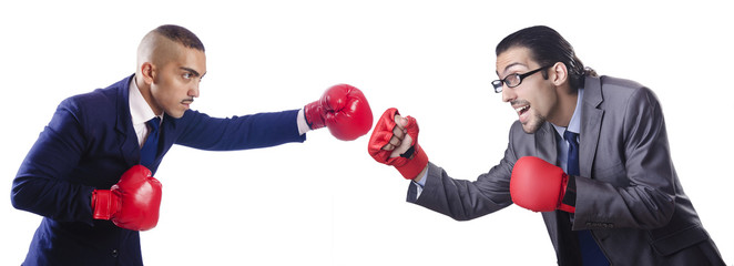 Wall Mural - Businessmen boxing isolated on the white