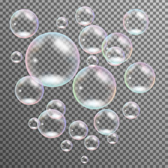 Fototapete - Realistic transparent multicolored soap bubbles isolated vector