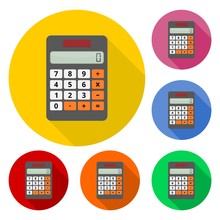 Vector Illustration Of Realistic Electronic Calculator Set With Long Shadow