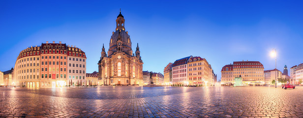 Sticker - Dresden panorama in frauenkirche square at night, Germany