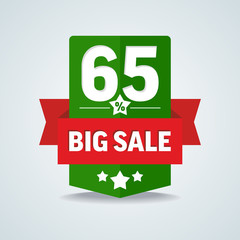 Wall Mural - Big sale 65 percent badge with red ribbon. Vector illustration.