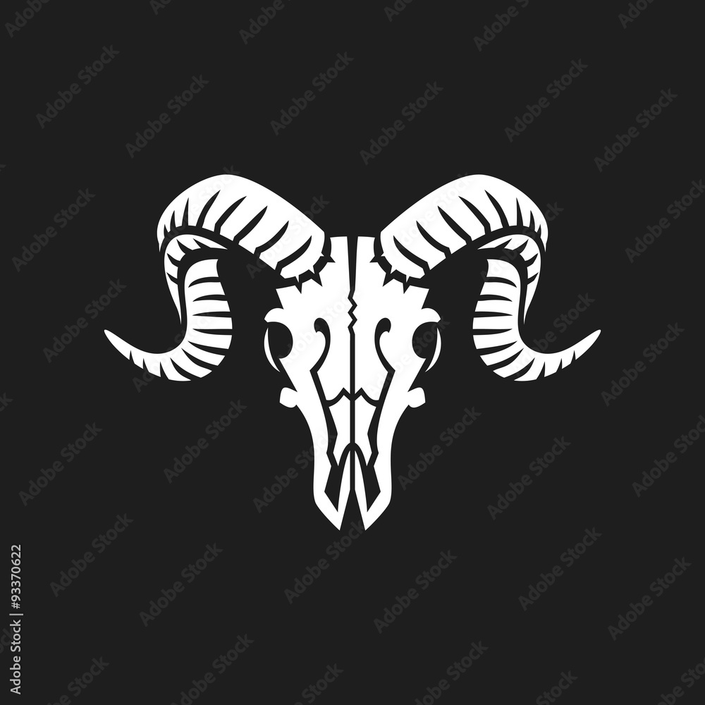Ram skull logo or icon white on black Stock Vector | Adobe Stock, image size:1000x1000