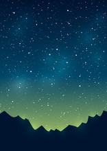 Mountains Silhouettes On Starry Background