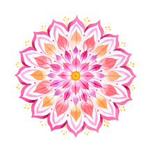 Pink Flower Hand Drawn Mandala In Watercolors Technique
