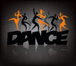 Word dance wih dancers.
Word dance with people dancing modern and disco dance.Illustration on the black background.  Vector  available.
