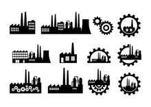 Black Factory Icons On White Background