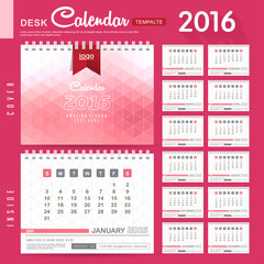 Desk Calendar 2016 Vector Design Template with abstract pattern. Set of 12 Months. vector illustration