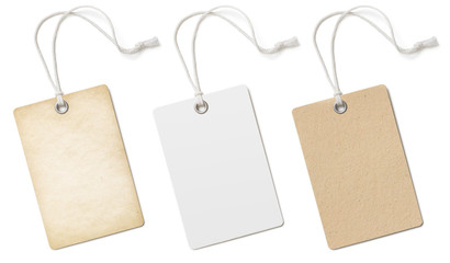 blank cardboard price tags or labels set isolated