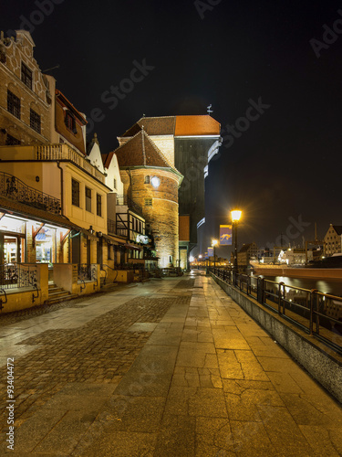 Fototapeta na wymiar Gdansk Old Town and famous crane by night, Poland