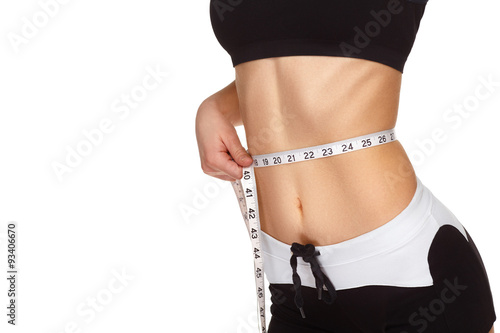 Young Slim Girl Measuring Waist Tape Buy This Stock Photo