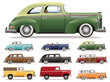 1940s Car Lineup Vector Set