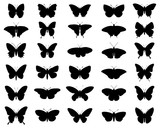Fototapeta  - Black silhouettes of butterflies, vector