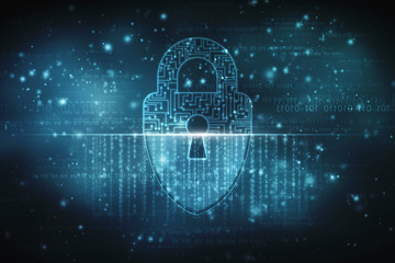 security concept: lock on digital screen, contrast, 3d render