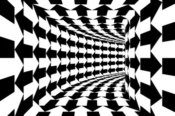 Black and White Arrows Square Walled Tunnel Abstract Background