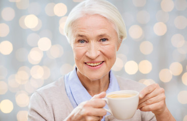 Sticker - happy senior woman with cup of coffee