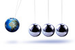 The pendulum of Newton as the Earth symbolizing the risk, dynamics, fragility, etc.
On the white background