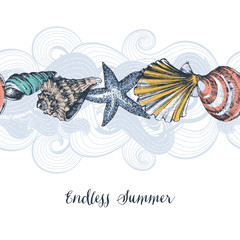 Poster - Sea shells background seamless pattern