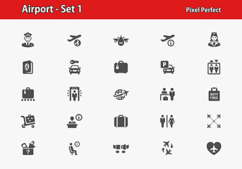 Airport Icons. Professional, pixel perfect icons optimized for both large and small resolutions. EPS 8 format.