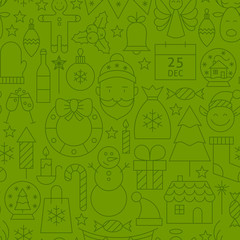 Sticker - Line Art Holiday Christmas Green Seamless Pattern